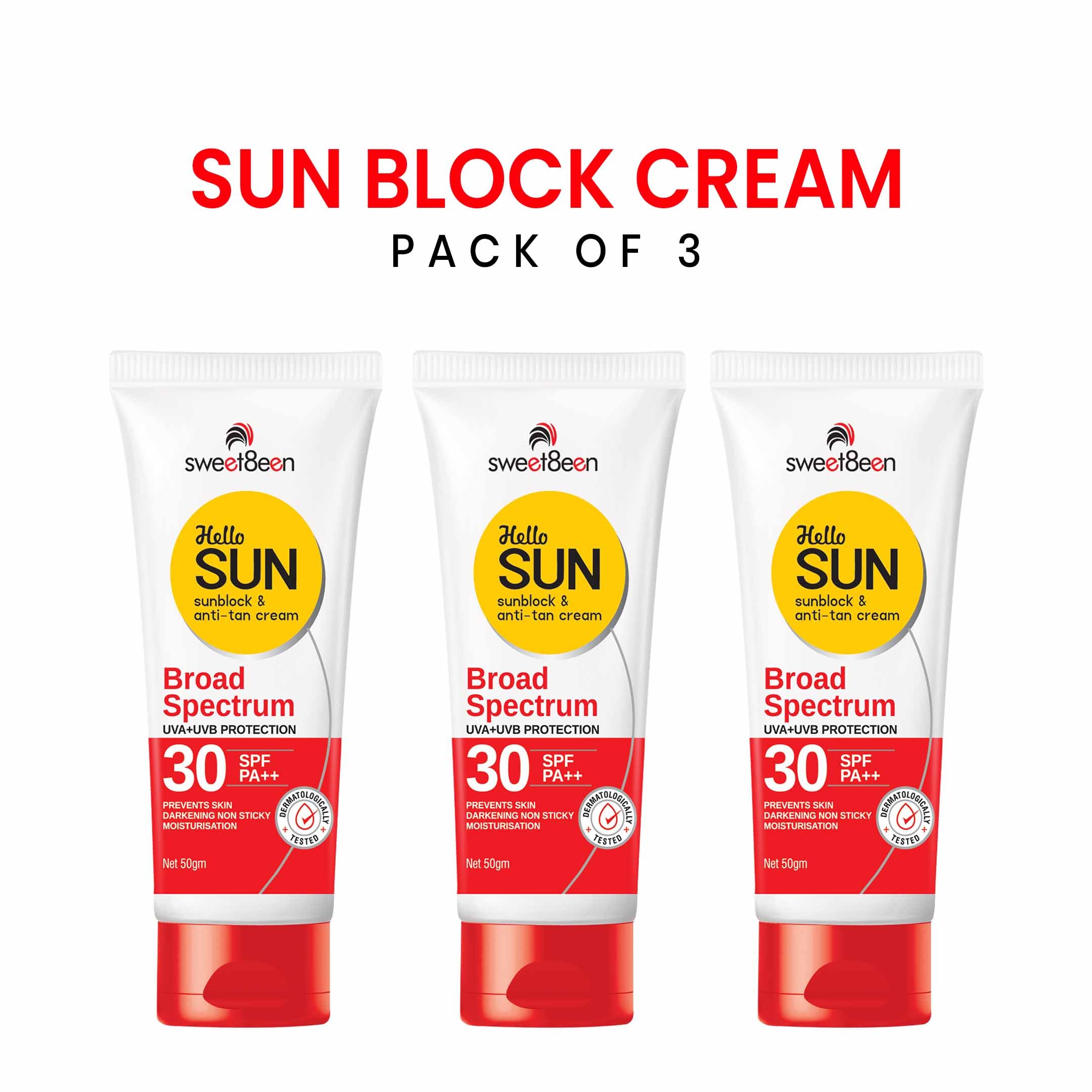 HelloSun Spf 30 Anti Tan SunBlock Cream-Pack Of 3